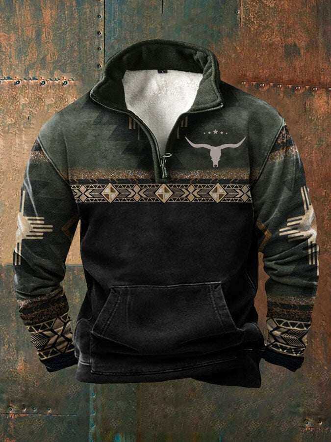 Męska bluza rekreacyjna z nadrukiem w zachodnim stylu retro