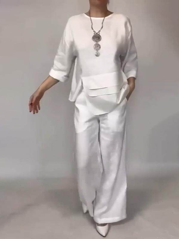 Elegante conjunto feminino de três peças em cetim de cor sólida