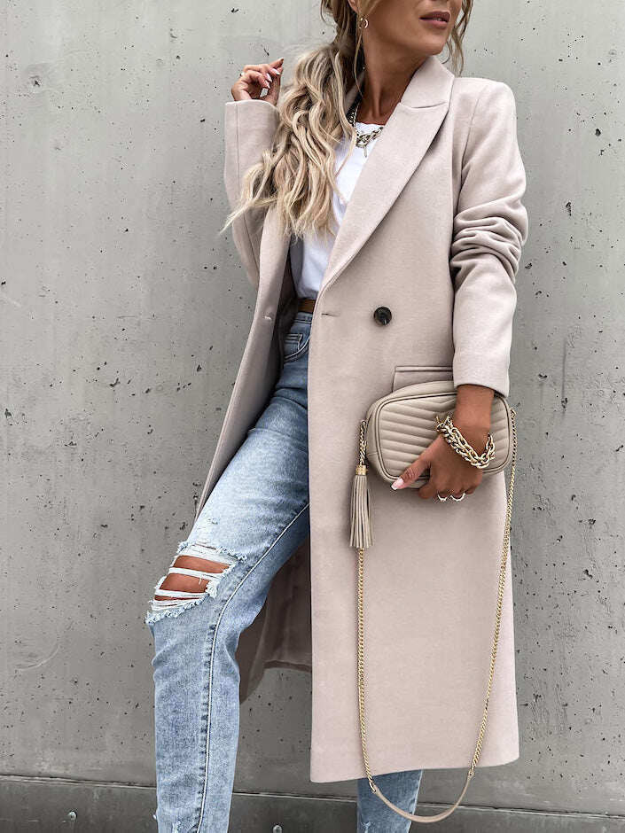 Γυναικεία παλτό με κουμπιά Μάλλινα μακρυμάνικα παλτό