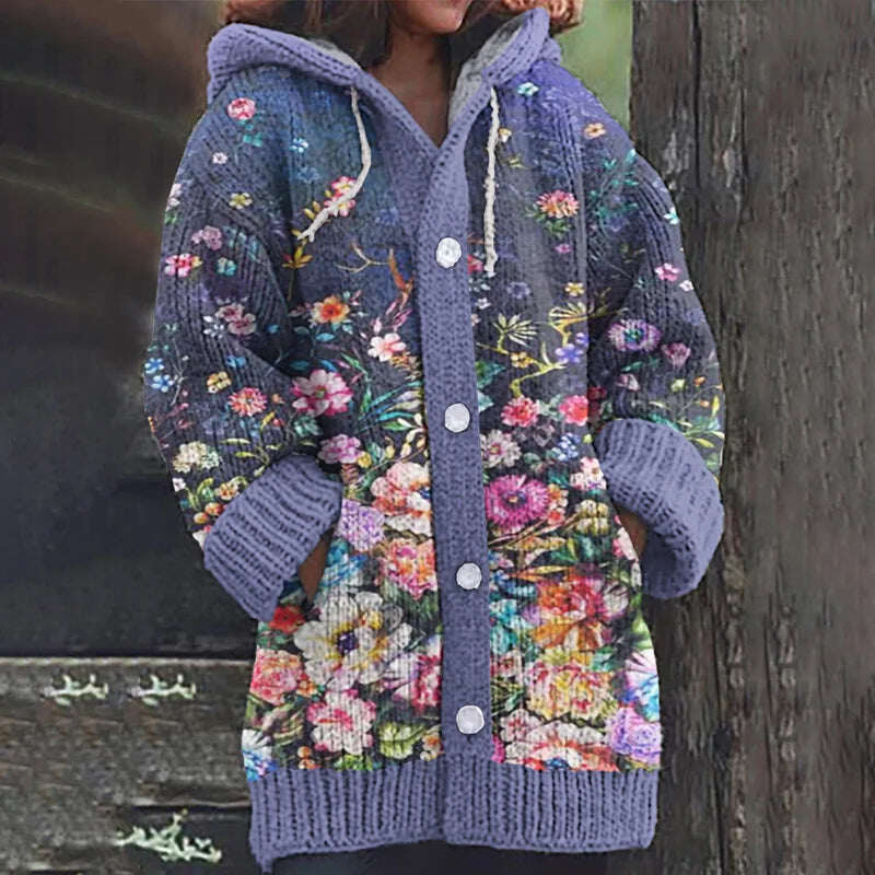 Cardigã elegante e aconchegante com flores bordadas