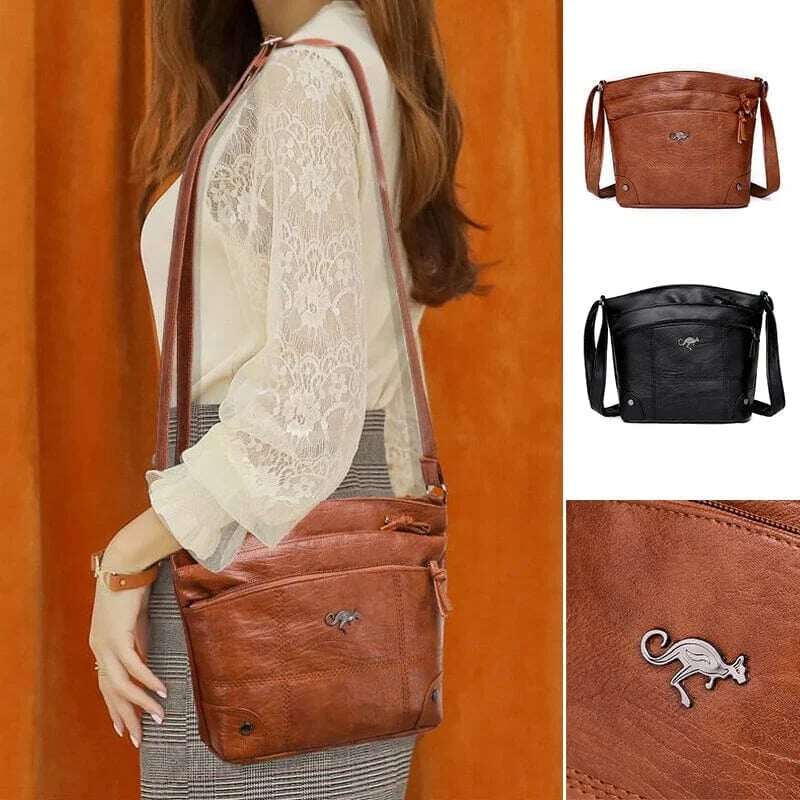 Bolsa de ombro de grande capacidade com vários bolsos e mensageiro de couro macio
