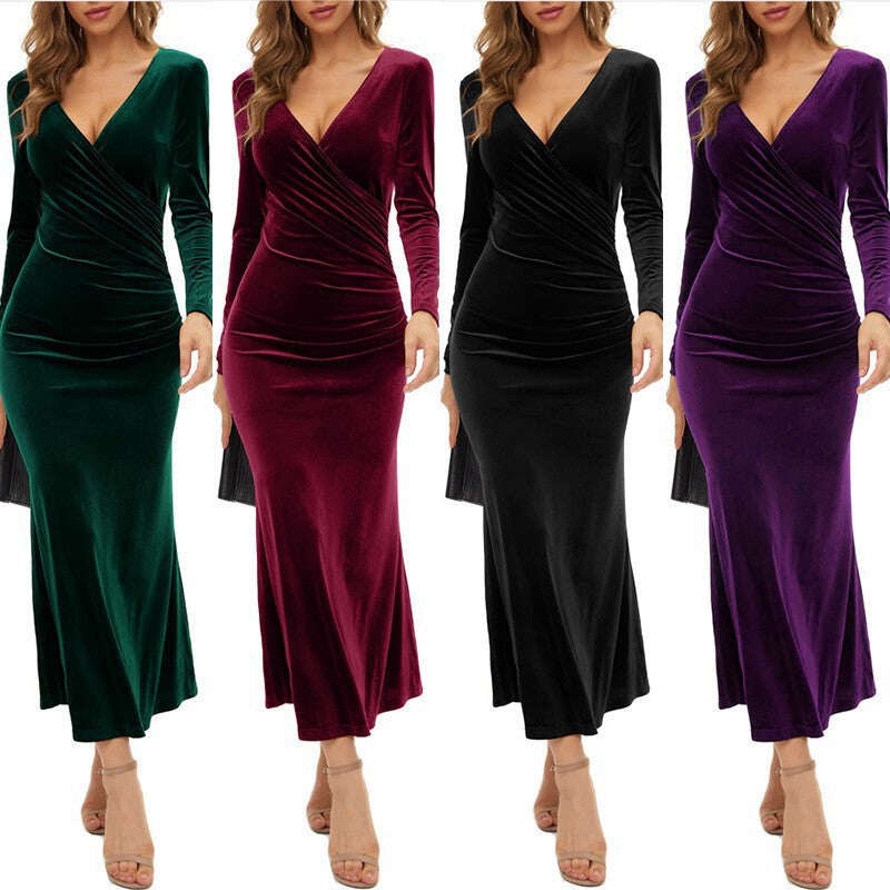 👄Vestido de noite elegante com decote em V, mangas compridas, veludo, vestido de festa. Vestido de noite feminino2475535 Preço de venda42,00€