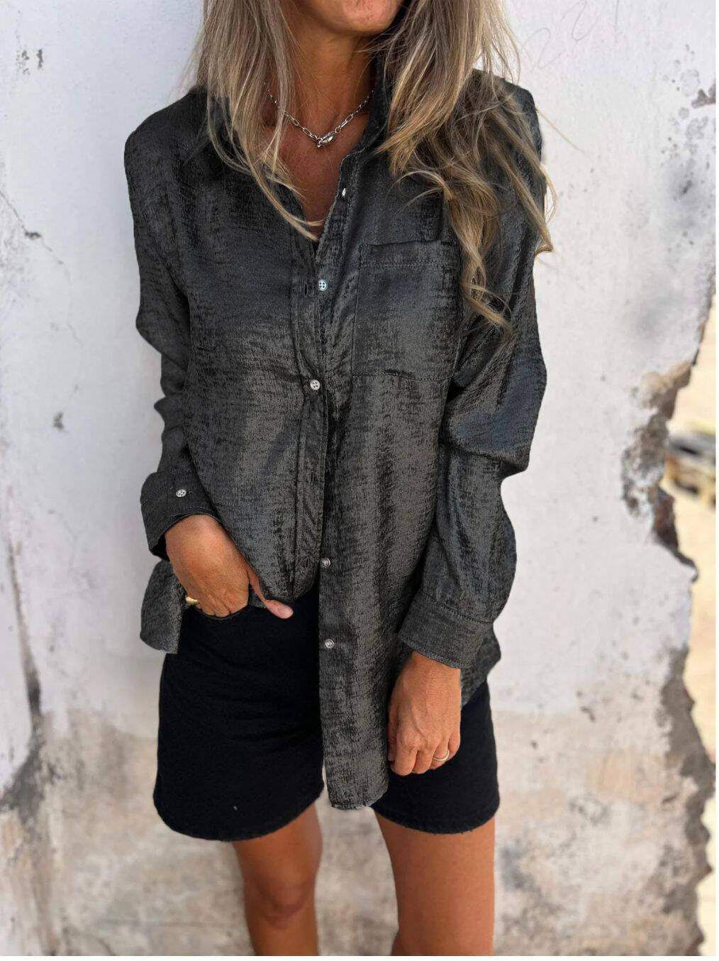 Camisa casual feminina de camurça fashion lapela