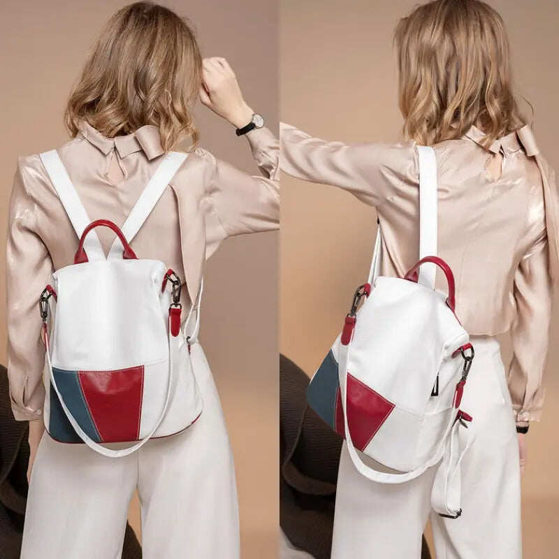 Mochila anti-roubo de cor macia de couro na moda nova primavera com grande capacidade