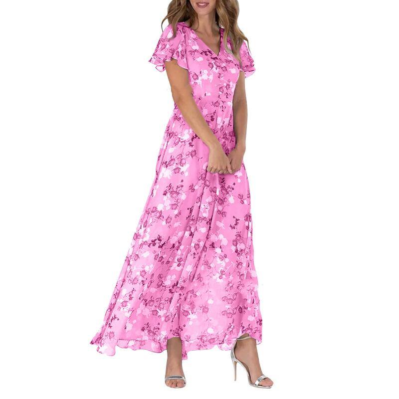 💐 Vestido longo Leight com estampa floral e mangas curtas