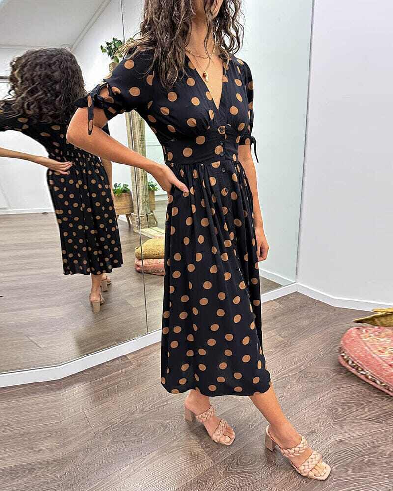 💃Vestido de bolinhas com decote em V profundo