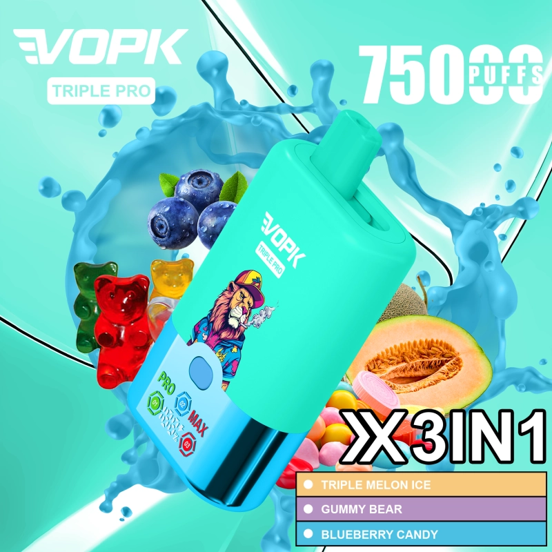 vopk triple pro 75000 puffs Blueberry Raspberry & Black Dragon ice & Fizzy Cherry  ice