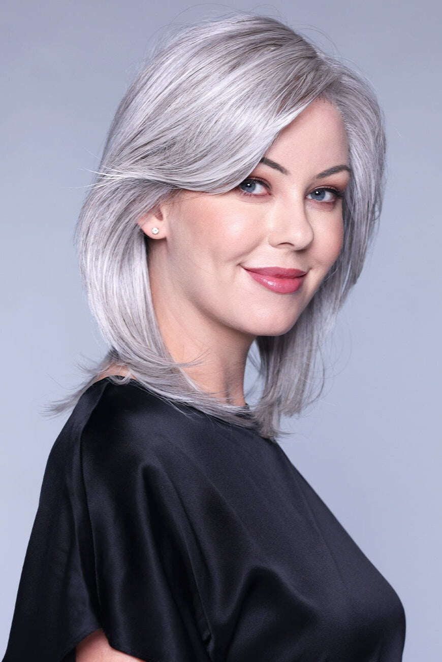 Side-parted medium-length straight hair