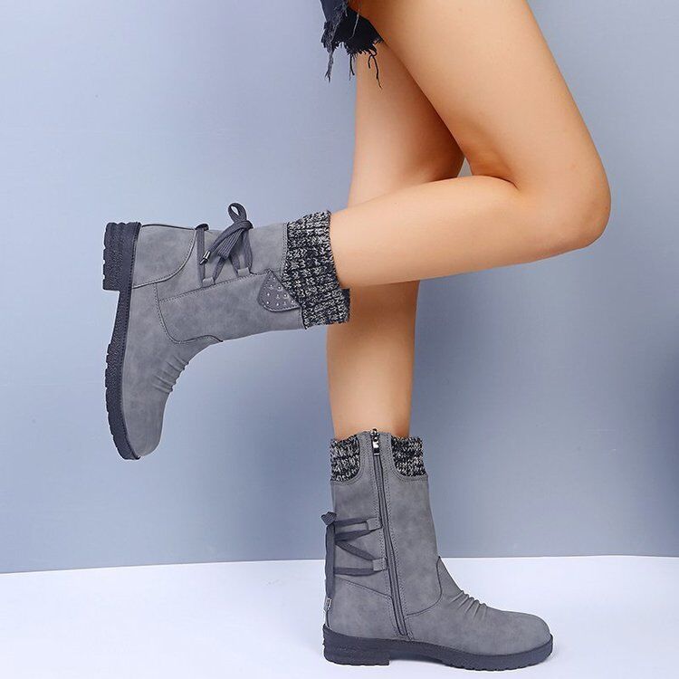 🔥51% DE DESCONTO AGORA - Botas de neve femininas de cano médio com punho de suéter, botas quentes de inverno