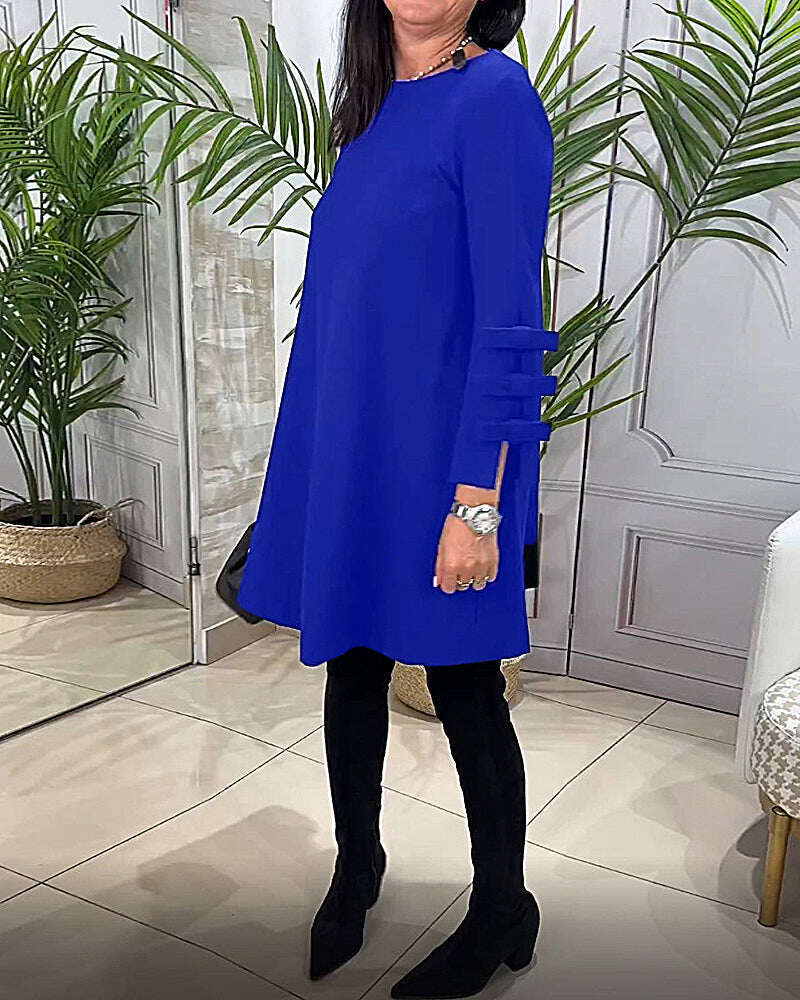 Vestido casual na altura do joelho com mangas compridas