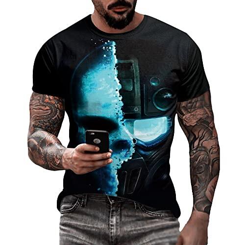 Camiseta masculina de caveira com estampa 3D criativa 3D camiseta de manga curta casual gola redonda novidade moda urbana camiseta