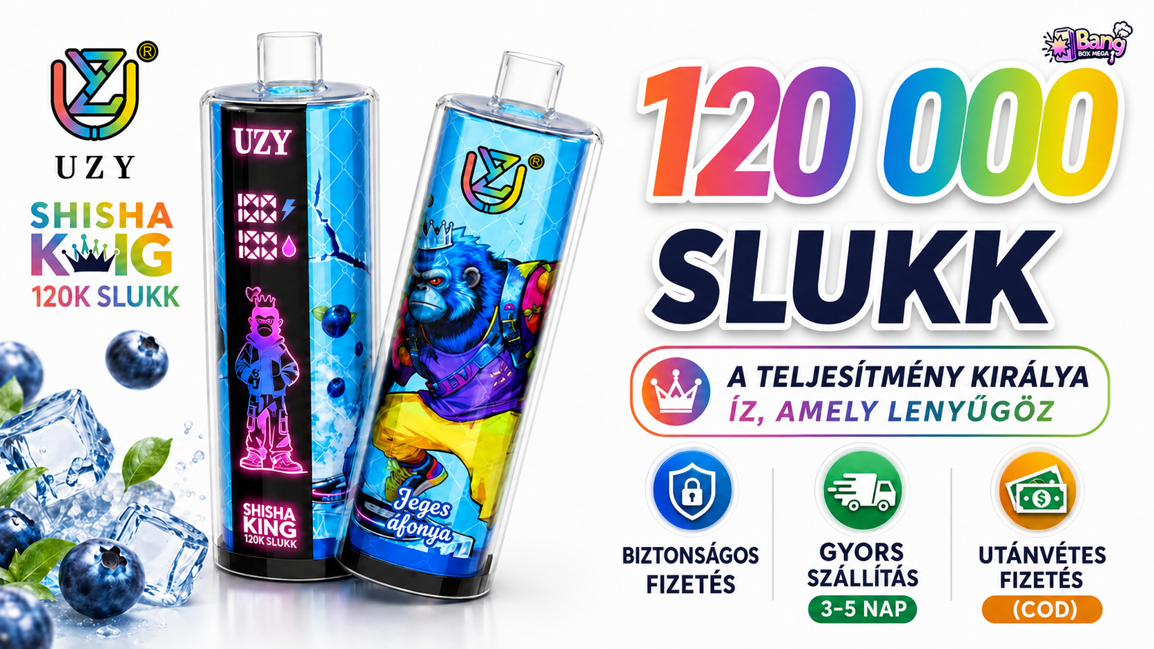 UZY Shisha Hookah King 120 000 slukkot | Vape DTL Crystal Újratölthető
