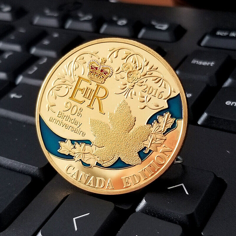 【🎉50% OFF】 Moeda comemorativa do 90º aniversário da Rainha 2016 e folha de bordo canadense (ouro 18K/prata 925)