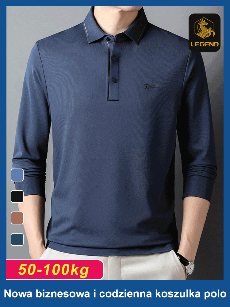 Nova camisa pólo empresarial e casual com mangas compridas e lapelas