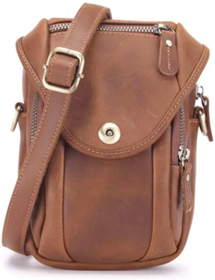 Bolsa de ombro pequena de couro com bolso, bolsa crossbody para celular, bolsa para dinheiro, carteira, bolsa de cintura, pochete para homens