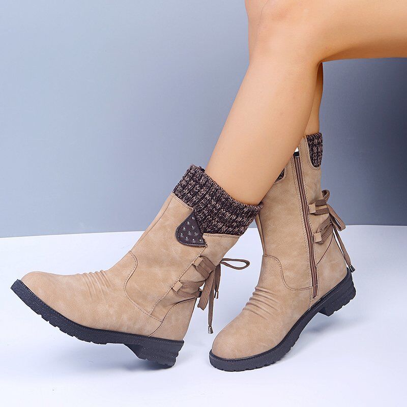 🔥51% DE DESCONTO AGORA - Botas de neve femininas de cano médio com punho de suéter, botas quentes de inverno