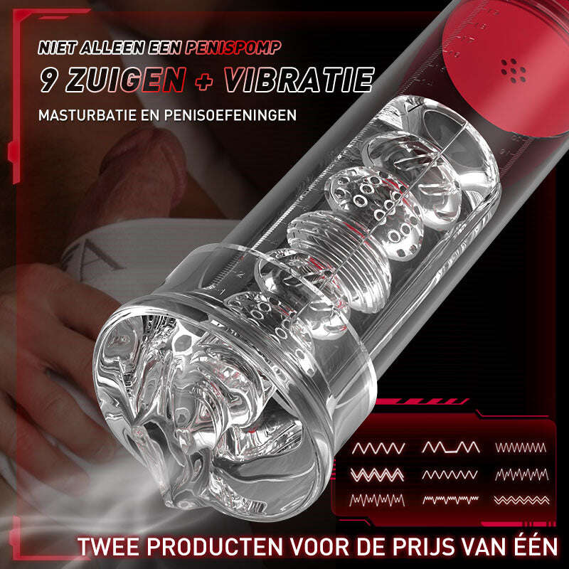 2 IN1 9 ВИБРАЦИЯ 3 РЕЖИМА НА ЗАСМУКВАНЕ ПОМПА ЗА ПЕНИС S-HANDE