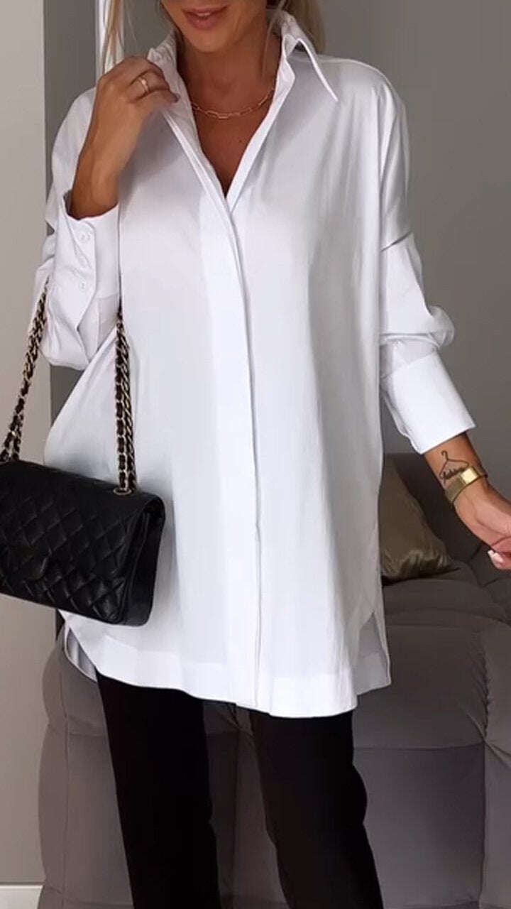 🎁Novidades em promoção de 2025✨Camisa de lapela com fenda