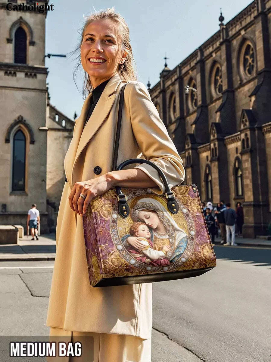 Catholight  Divine Madonna And Child Leather Bag