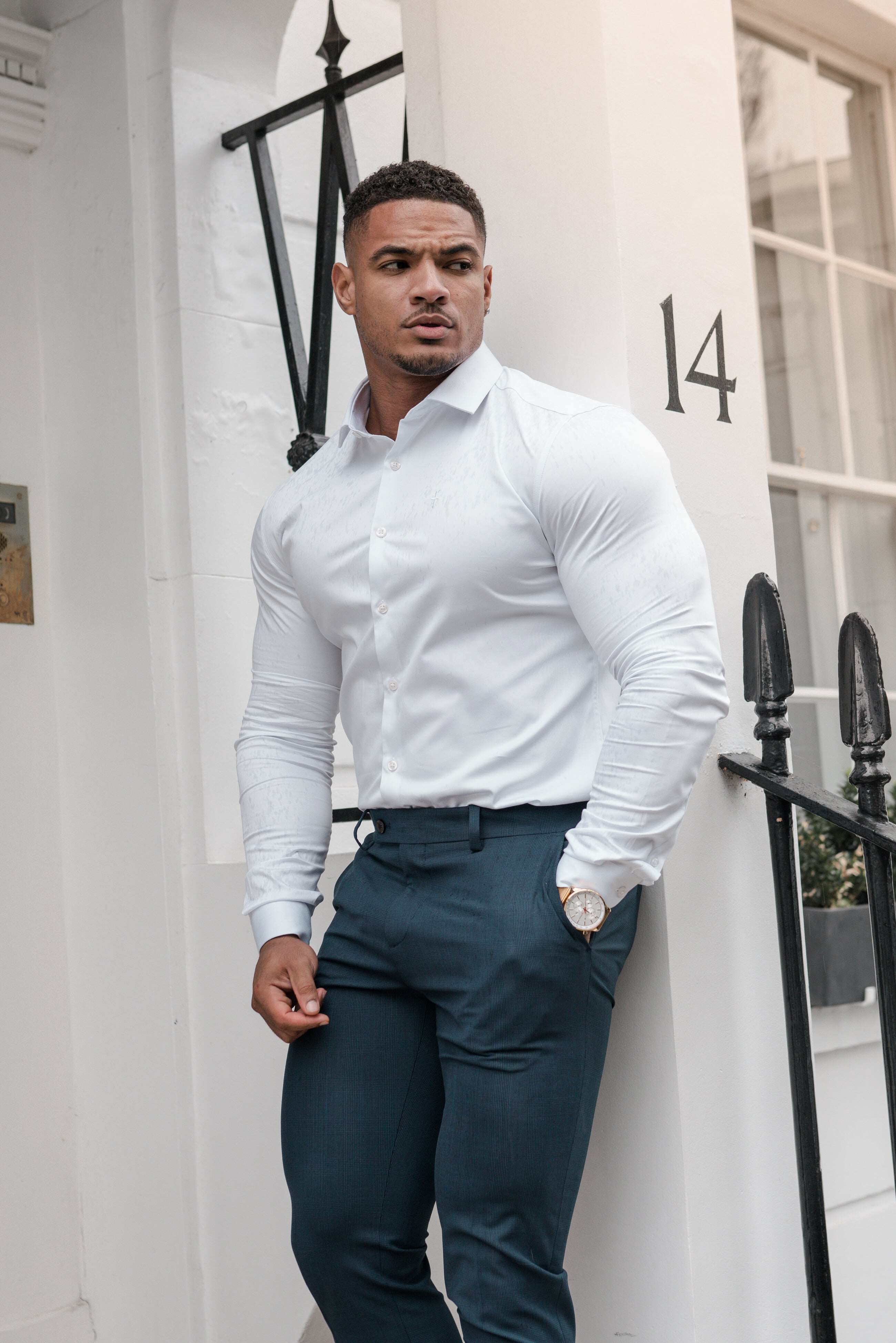 Slim Formal Mid Navy & Black Multi Check Stretch Trousers - FST008