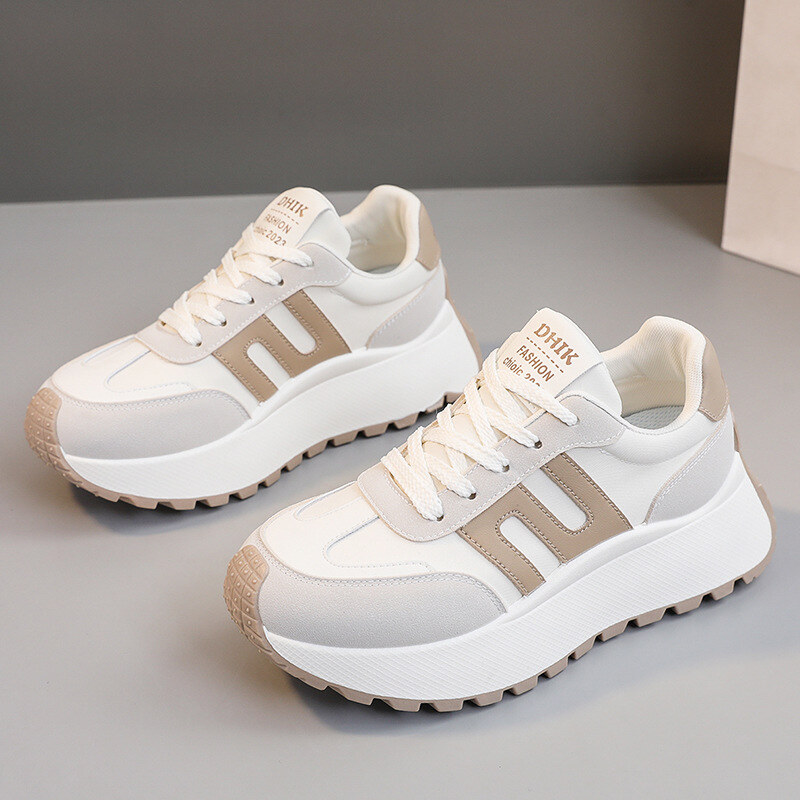 2024 primavera e verão sola grossa aumentando tênis femininos casuais respirável dedo do pé redondo sapatos resistentes ao desgaste