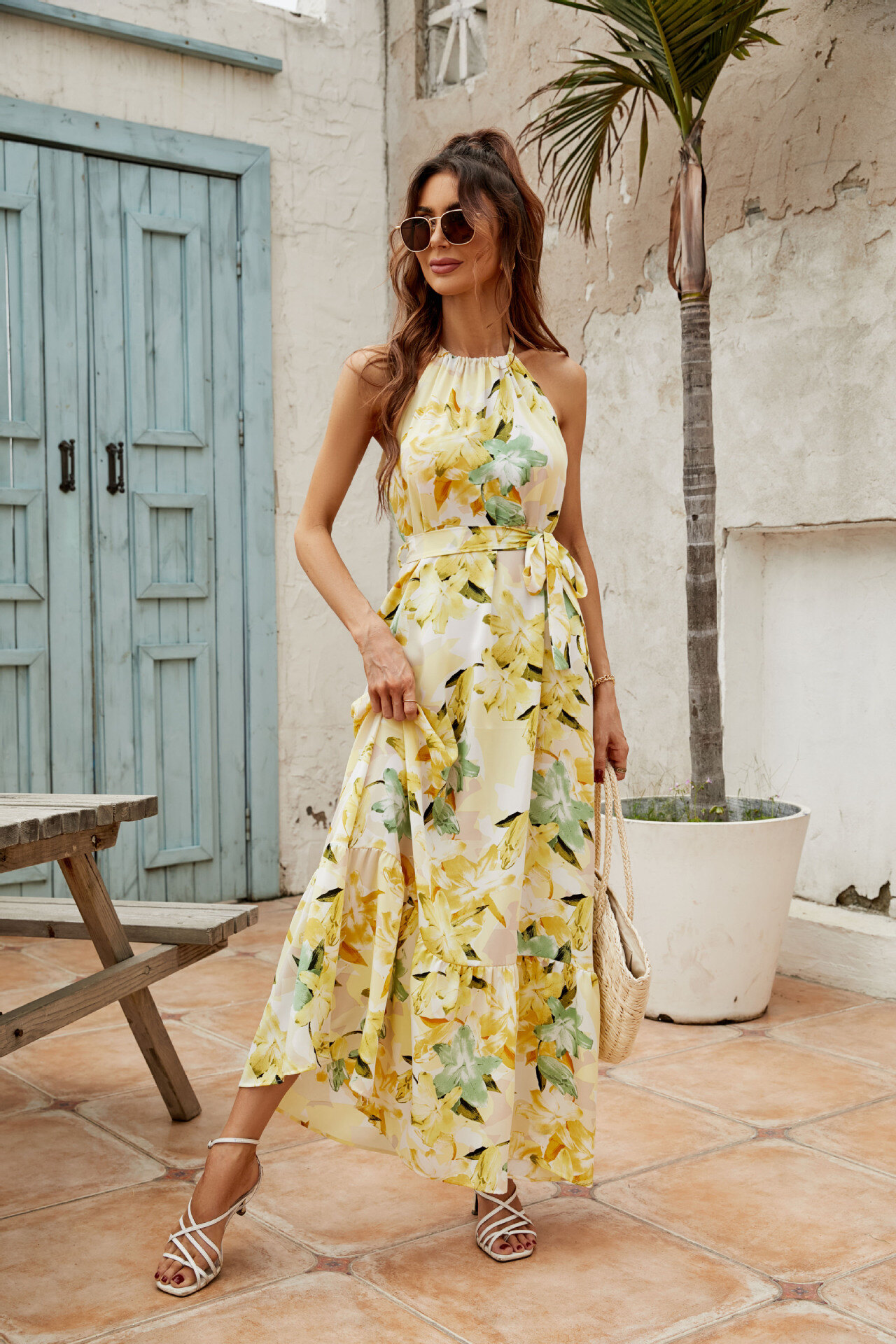 2024 novo estilo francês vestido com decote redondo