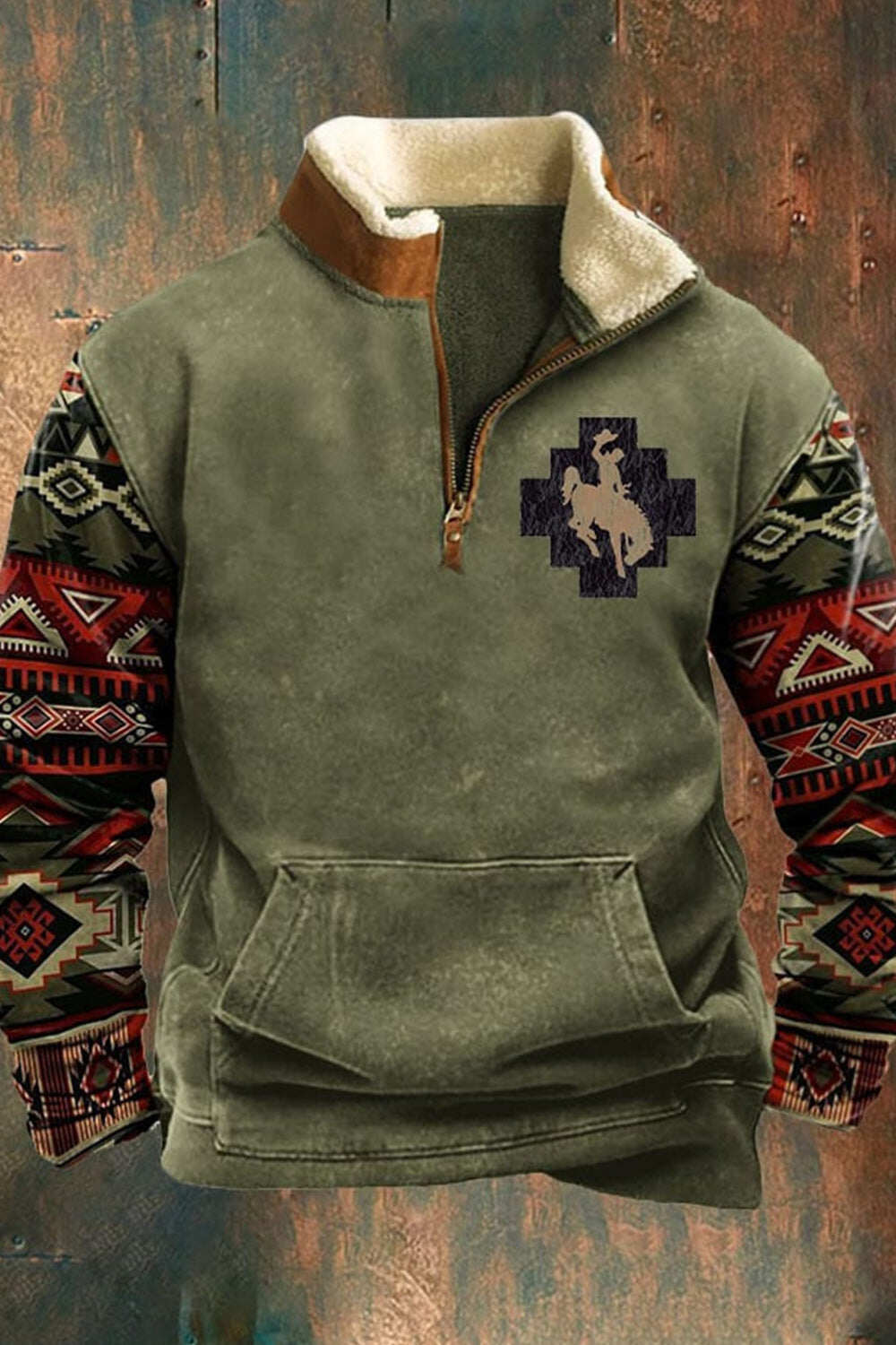 SUÉTERES MASCULINOS COM ZÍPER E PELE EM ESTILO ÉTNICO VINTAGE COM ESTAMPA