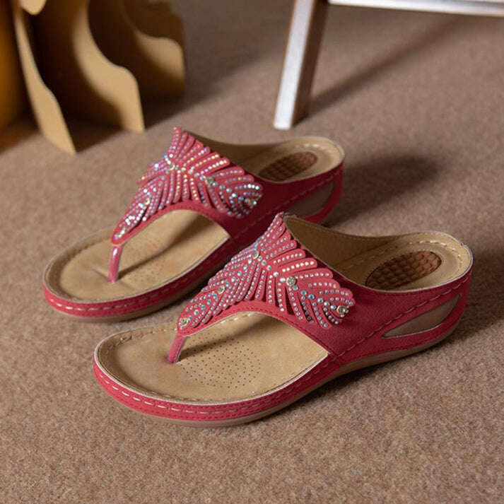 Sandálias ortopédicas casuais femininas 2023, chinelos Crystal Rome Fashion Clip Toe