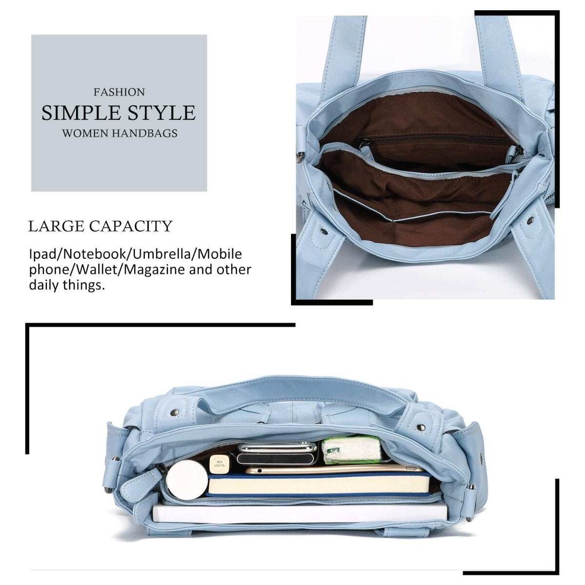 Bolsa de couro premium com muitos bolsos