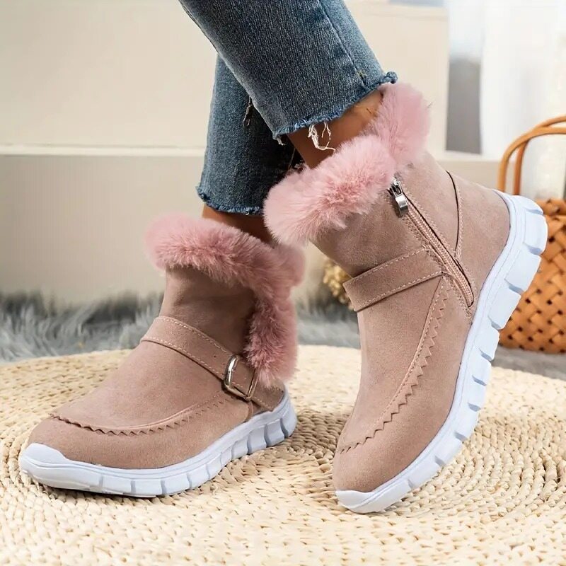 Botas de inverno, quentes para a neve, com zíper lateral