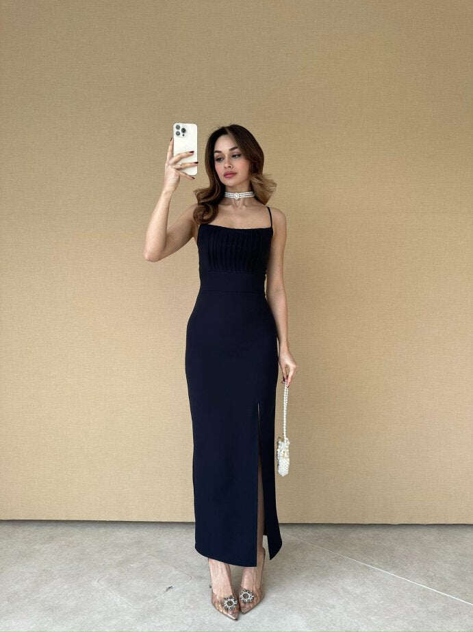 Vestido feminino slim sexy com fenda