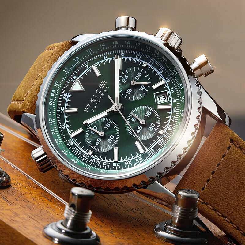 FEICE FK812 Мъжки часовници Многофункционални ръчно сглобени винтидж зелени часовници за мъже