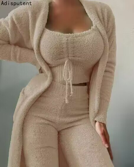 Conjunto de pijama feminino de veludo de 3 peças