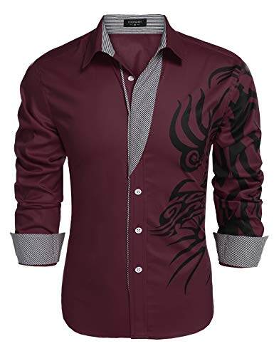 COOFANDY Men's Print Button Down Dress Shirt Fashion Long Sleeve Casual Shirts