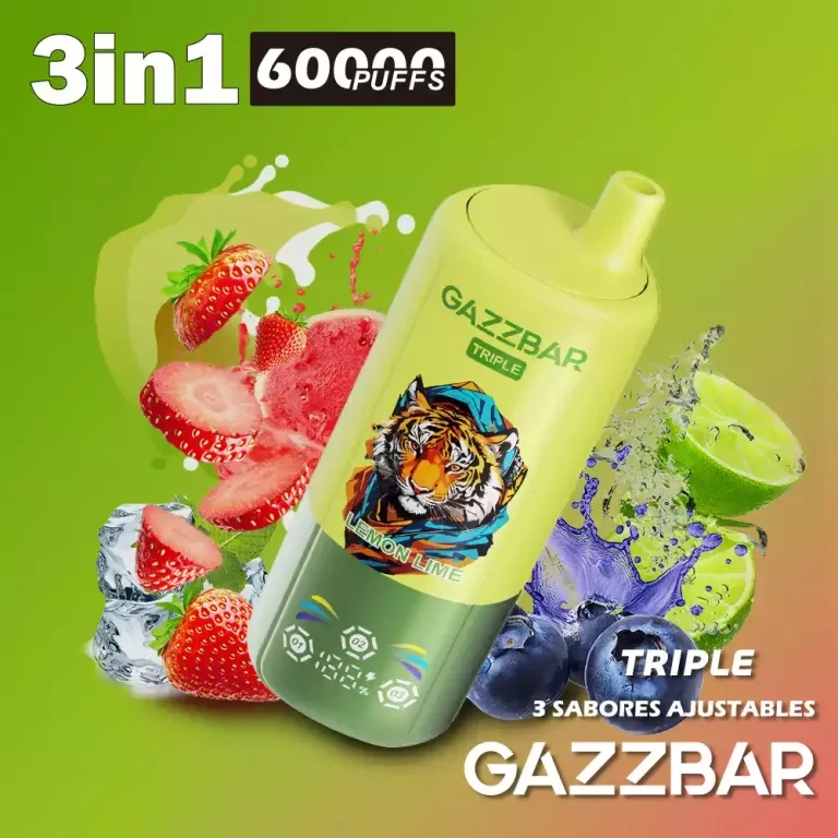 GAZZ BAR TRIPLE 60000 Puffs disposable vape Raspberry Watermelon • Mango Peach • Strawberry Kiwi