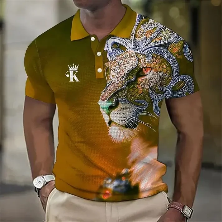 Camisa polo masculina com estampa de leão 3D