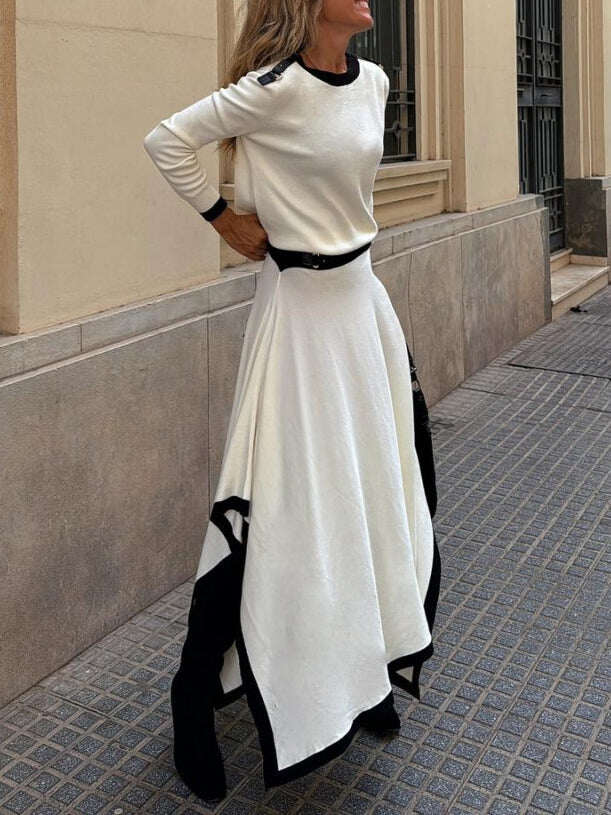 Elegante conjunto de duas peças em malha contrastante