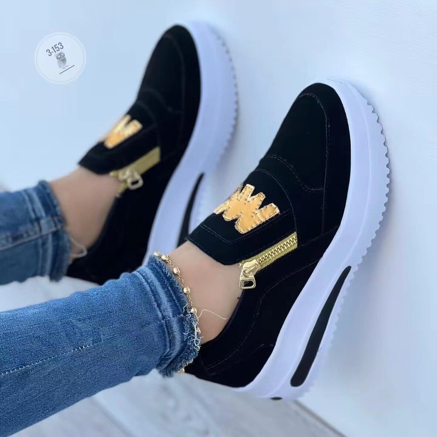 【35-43】Sapatos femininos casuais com plataforma e zíper lateral
