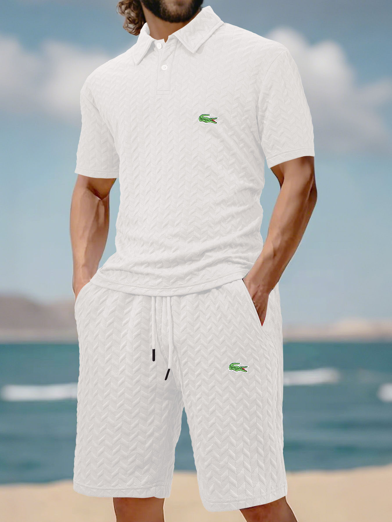 Lacoste Męski Premium Casual Business Sport Krótkie spodenki z krótkim rękawem Polo Garnitur