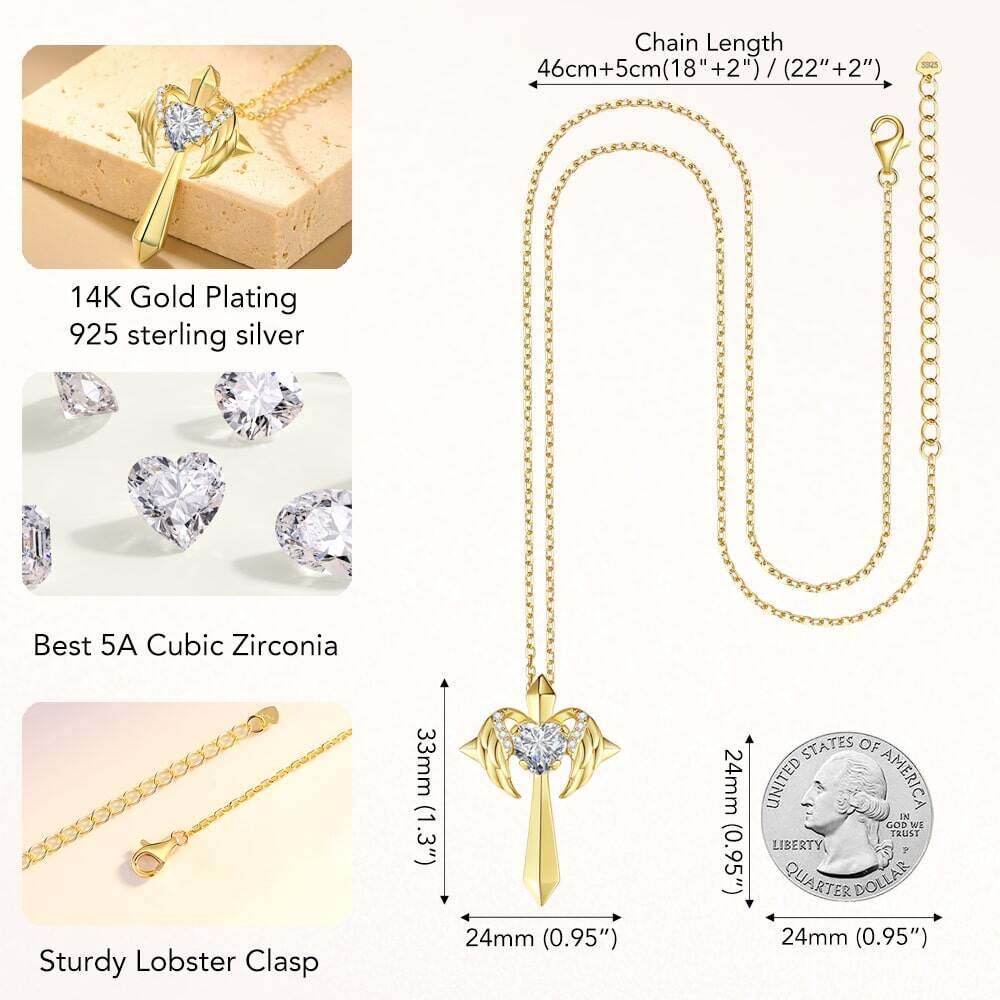 Colar de cruz com asas de anjo presente