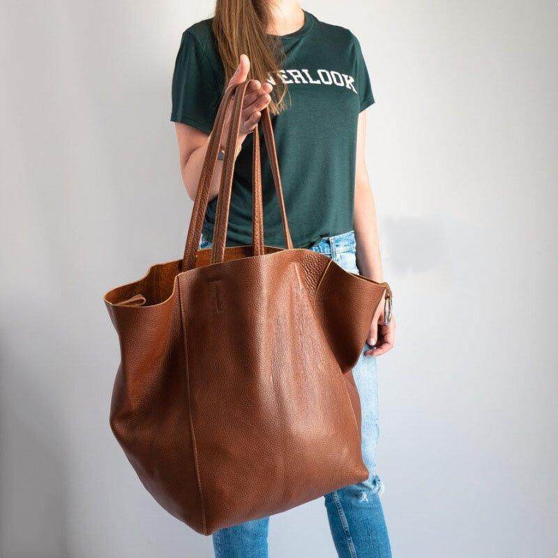 Bolsa de couro de grande capacidade com cera de óleo