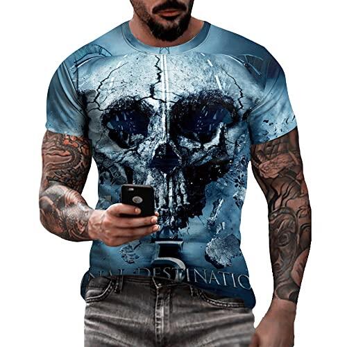 Camiseta masculina de caveira com estampa 3D criativa 3D camiseta de manga curta casual gola redonda novidade moda urbana camiseta