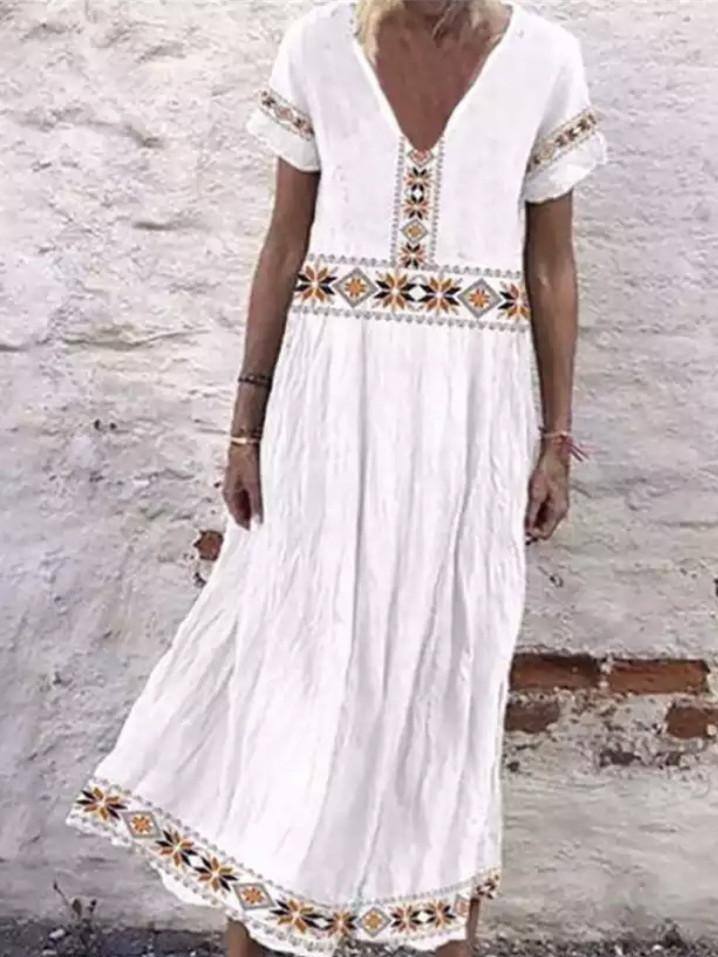 Květinové maxi šaty s krátkým rukávem a výstřihem do V