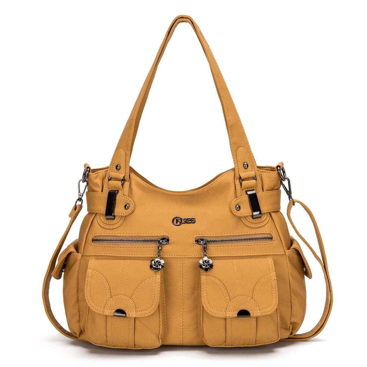 Bolsa de couro premium com muitos bolsos