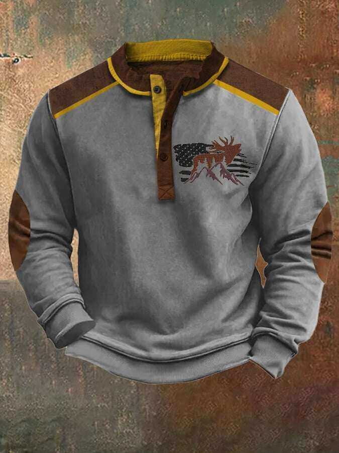 Męska bluza na co dzień z łosiem w stylu vintage