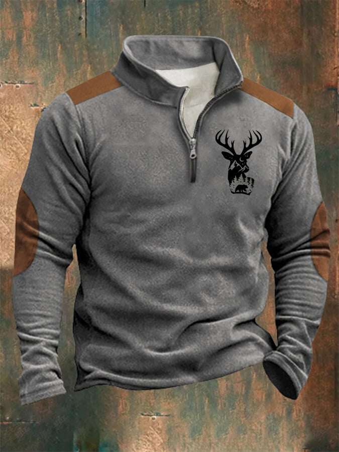 Moletom masculino com zíper e gola alta estampada estilo ocidental