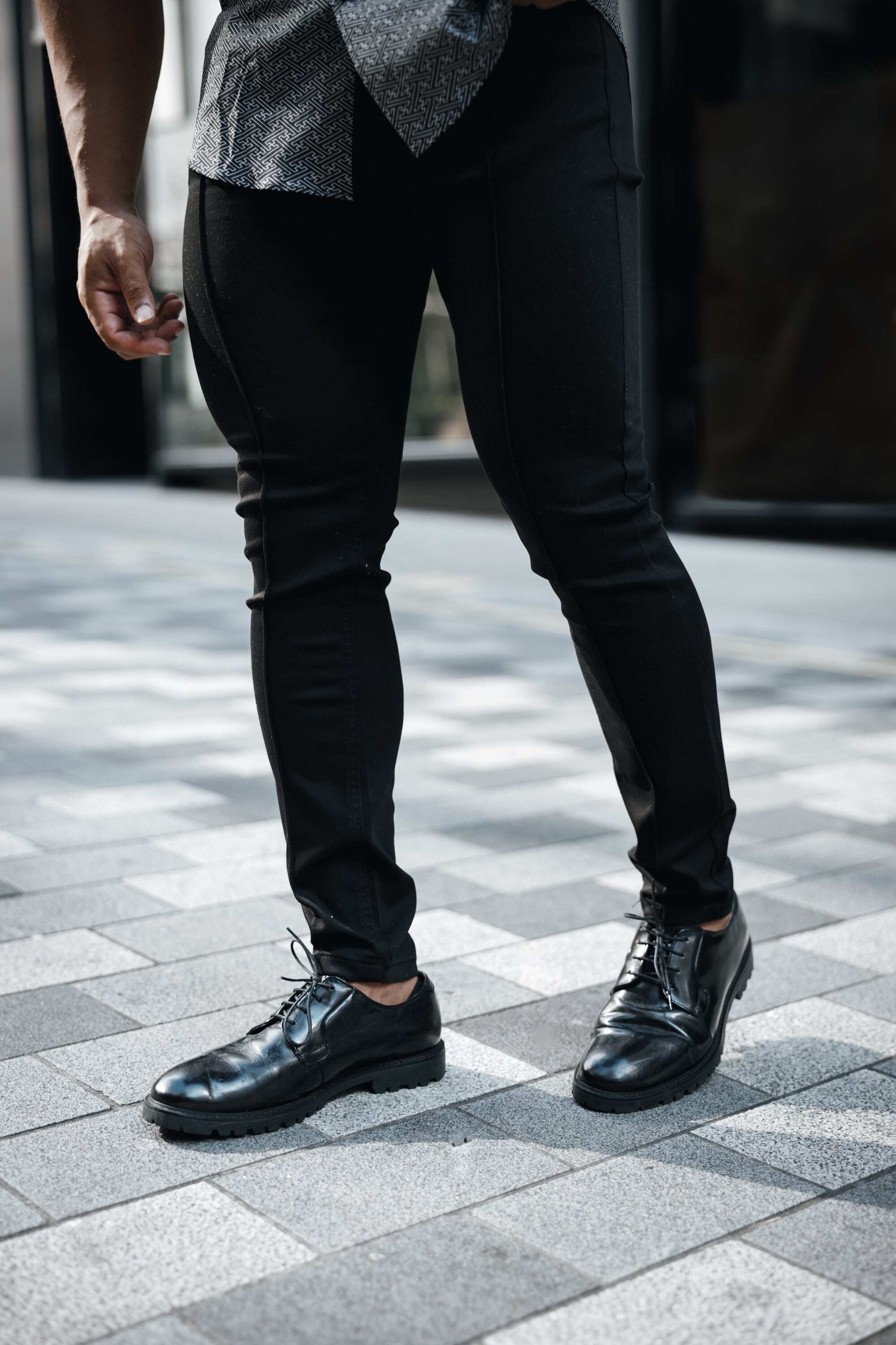 Father Sons Slim Stretch Black Sateen Pintuck Trousers - FSH677