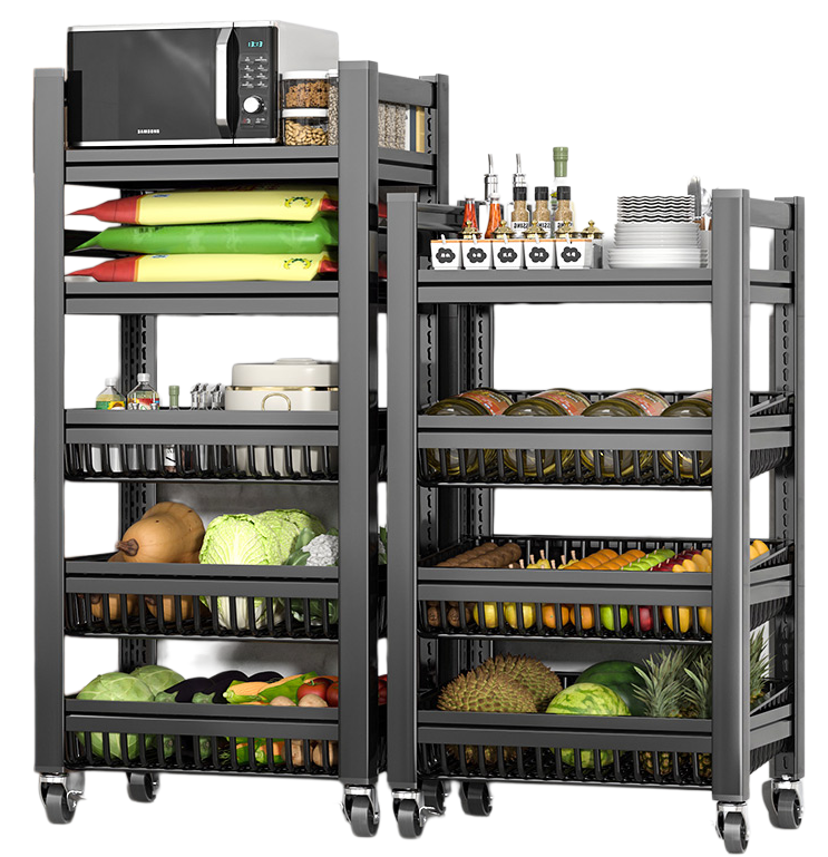 Wholesale Custom Color Design Corrosion Resistant Carbon Steel Fruit and Vegetable Shelf with Four Wheels