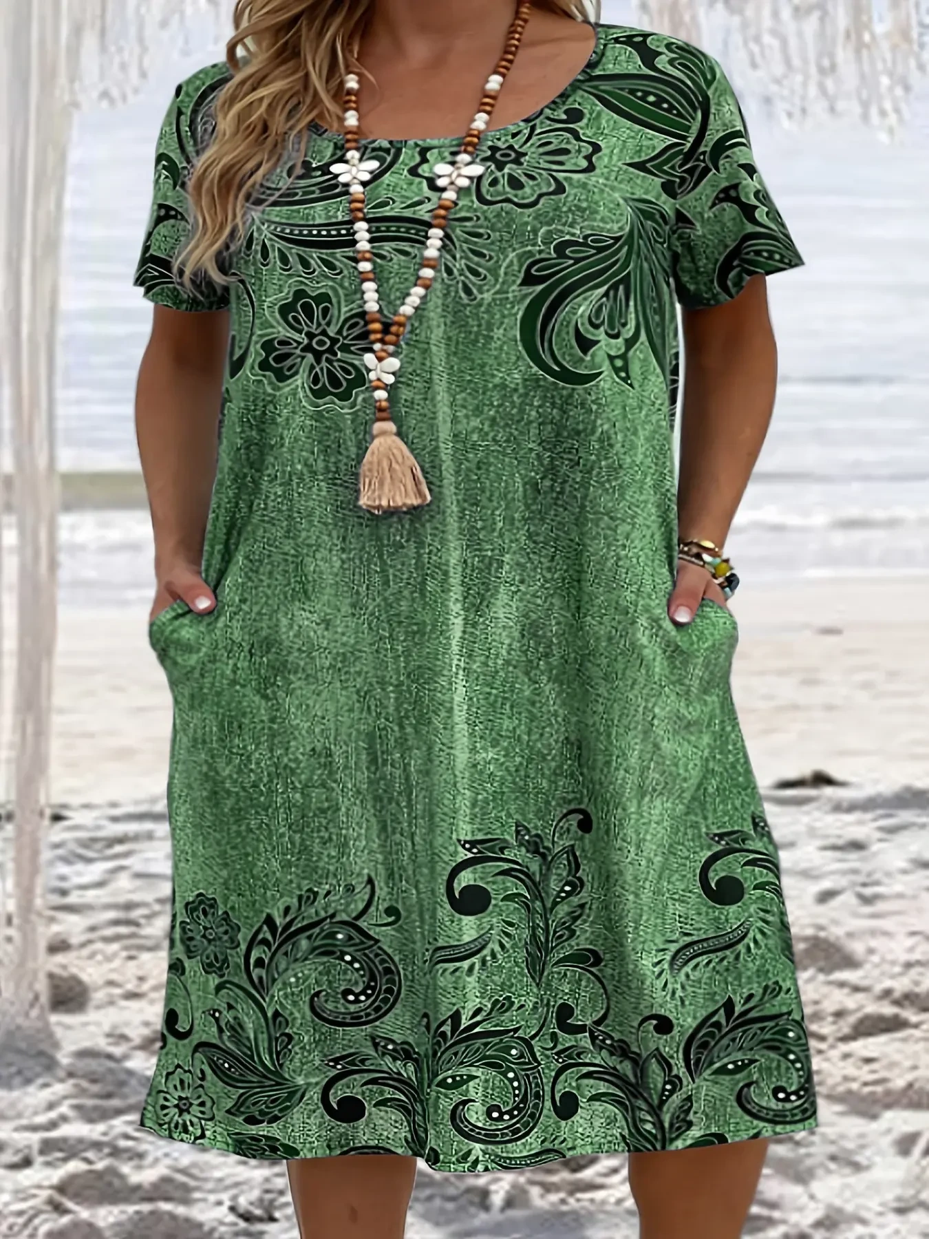 [XL-6XL]2024 novo vestido feminino com bolsos de impressão 3D