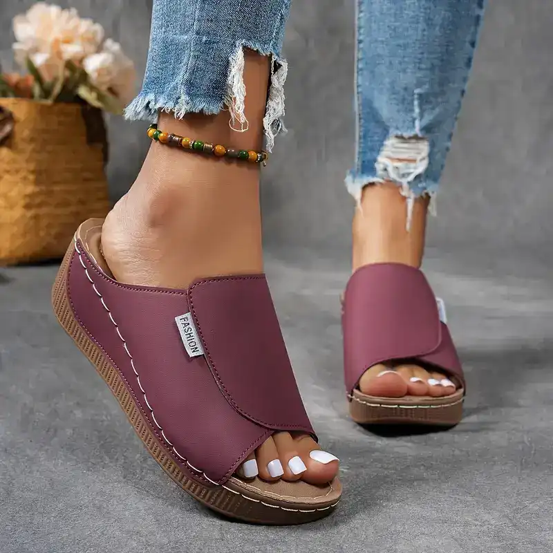 Slides confortáveis ​​com suporte de arco sandálias femininas de cor sólida